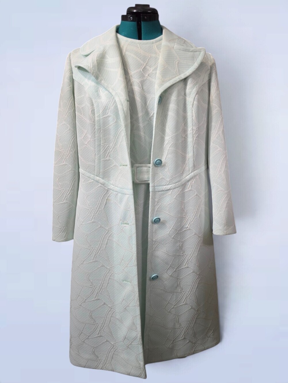 Vintage 1960s Charles Carroll Geometric Jacquard Belted Dress & Peacoat Set